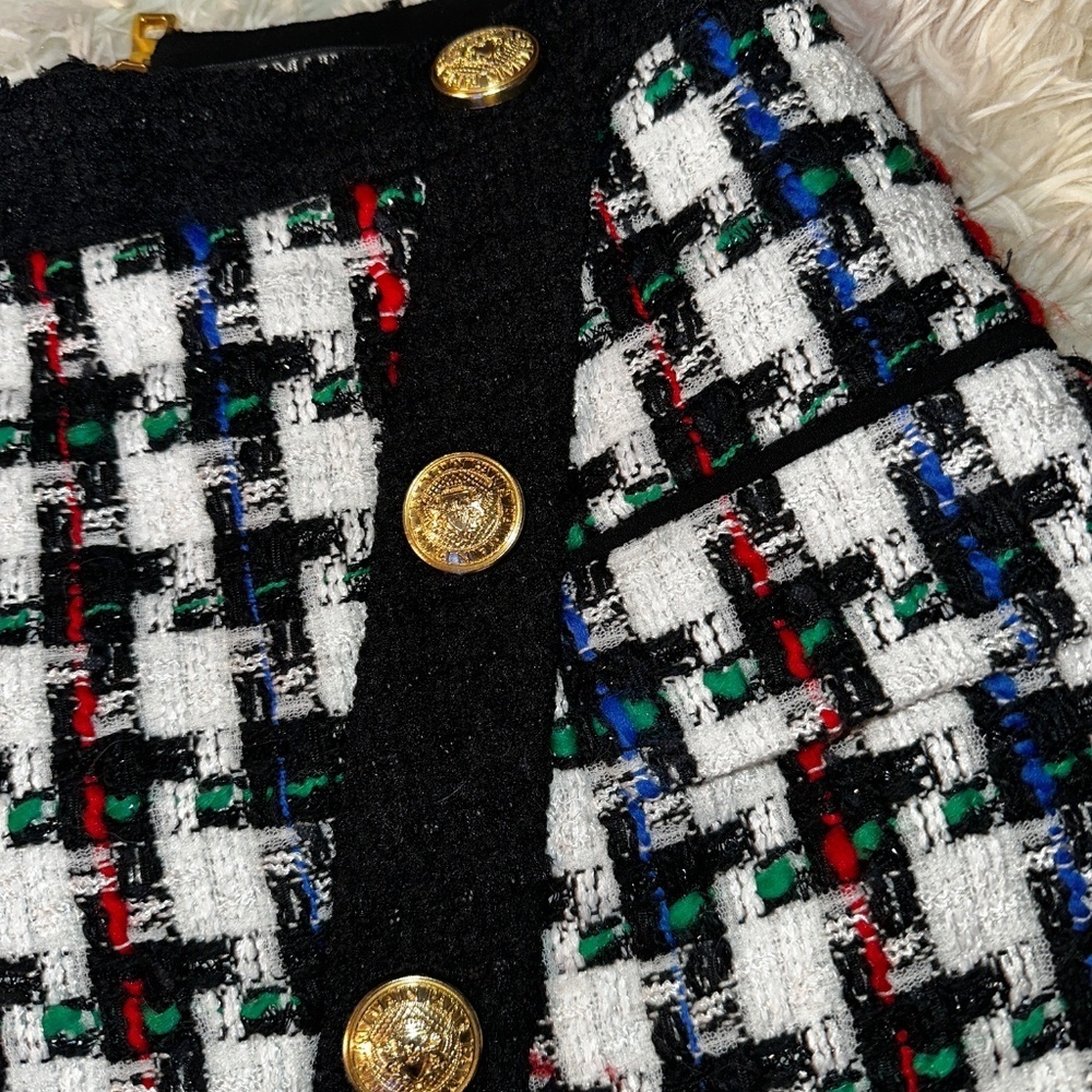 New Balmain Button Embellished Houndstooth Tweed Mini Skirt Size 40 - Picture 9 of 13